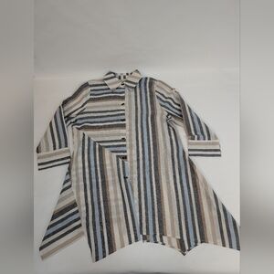 Steven Edwards asymmetrical striped tunic button down shirt 100% Cotton [146]